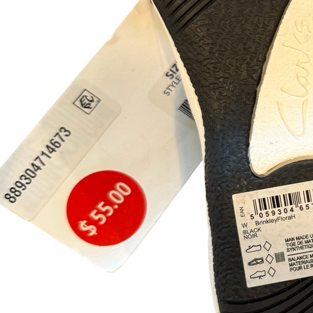 Clarks Flip Flops Cloudsteppers Black White Floral Sandals Size 6 Brinkley New - Picture 4 of 6
